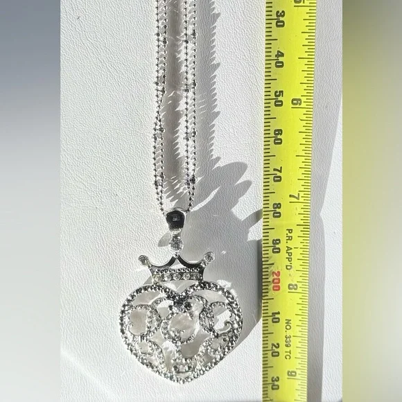 👑 Cookie Lee Double Chain Genuine Crystal Crowned Heart Pendant Necklace - Picture 4 of 7